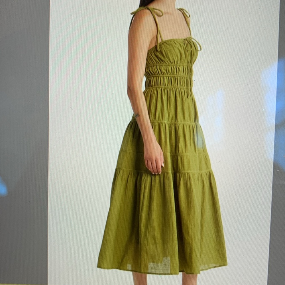 Moon River Olive Green Tiered Midi Sundress - Picture 5 of 5